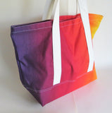 Sunset colors ombre gradient print tote bag, cotton bag, reusable grocery bag.