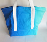 Blue ombre gradient print tote bag, cotton bag, reusable grocery bag.