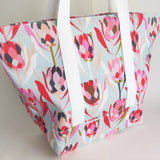 Mint Protea flower print tote bag, cotton bag, reusable grocery bag.