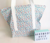 Tiny flowers print tote bag, cotton bag, reusable grocery bag, knitting project bag.