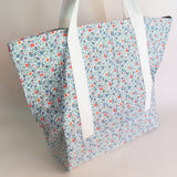 Tiny flowers print tote bag, cotton bag, reusable grocery bag, knitting project bag.