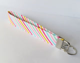 Pastel rainbow diagonal stripes Fabric Keychain, Key Fob Wristlet, Wrist Strap.