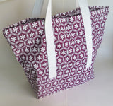 Geometric Floral print tote bag, cotton bag, reusable grocery bag, knitting project bag.