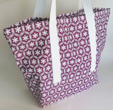 Geometric Floral print tote bag, cotton bag, reusable grocery bag, knitting project bag.