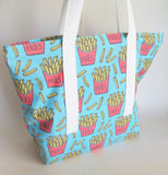 French fries, chips print tote bag, reusable cotton bag.