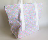 Rainbow print tote bag, cotton bag, reusable grocery bag.