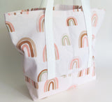 Blush pink Rainbow print tote bag, cotton reusable bag.