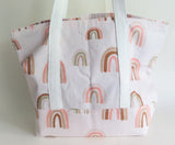 Blush pink Rainbow print tote bag, cotton reusable bag.