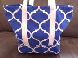 Purple Trellis print tote bag, cotton bag, reusable grocery bag, knitting project bag