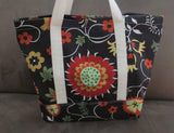 Beautiful floral print tote bag, cotton bag, reusable grocery bag, knitting project bag.