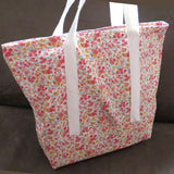 Small Floral Print tote bag, cotton bag, reusable grocery bag, knitting project bag.