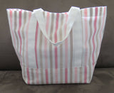 Pink vertical stripes tote bag, cotton bag, reusable grocery bag, knitting project bag.