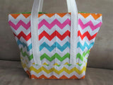 Colourful Chevron tote bag, cotton bag, reusable grocery bag, knitting project bag.