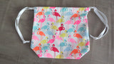 Neon Flamingo print cotton drawstring bag or knitting project bag.