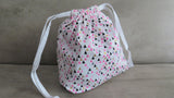 Pink Copper Triangles print cotton drawstring bag or knitting project bag.