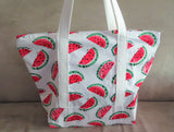 Watermelon print tote bag, cotton bag, reusable grocery bag, knitting project bag.