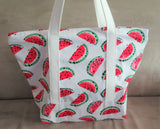 Watermelon print tote bag, cotton bag, reusable grocery bag, knitting project bag.