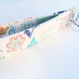 White and mint Floral print Fabric Keychain or Key Fob Wristlet.