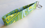 Blue and green paisley print Fabric Keychain, Key Fob Wristlet, Key Fob Keychain, Key Wrist Strap.