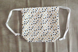 White, black and gold print Drawstring bag, cotton bag, knitting project bag.