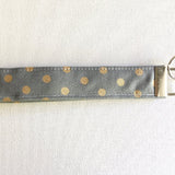 Grey and gold polka dot Fabric Keychain, Key Fob Wristlet, Key Fob Keychain, Key Wrist Strap.