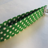 Green and white polka dot Fabric Keychain, Key Fob Wristlet, Key Fob Keychain, Key Wrist Strap.